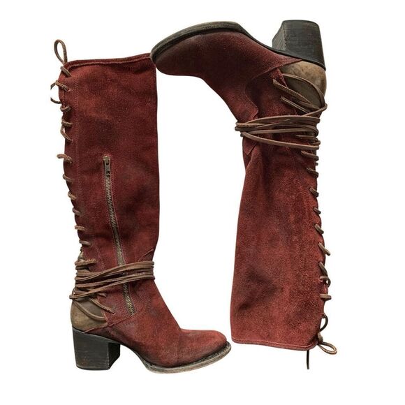 Freebird by Steven Coal Suede Lace Up Boot Wine Size 8 - Picture 11 of 12